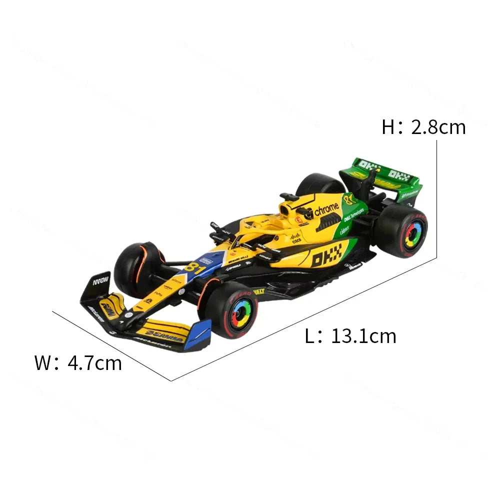 Bburago 1:43 McLaren Monaco Grand Prix diecast model featuring #4 Lando Norris and #81 Daniel Ricciardo, 2024 F1 collectible.